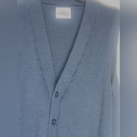 Celitas Design M Pockets Pretty Spruce Blue Alpaca Wool Men Cardigan Vest PERU - Picture 2 of 8